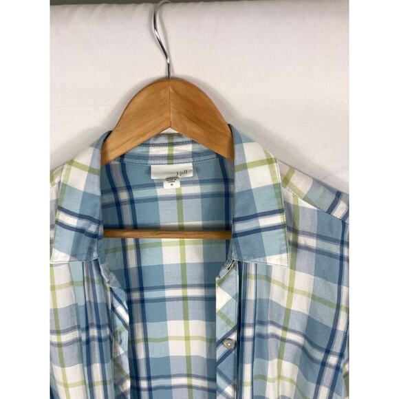 J Jill Blue Plaid Button Down Shirt Size Medium - Picture 3 of 4